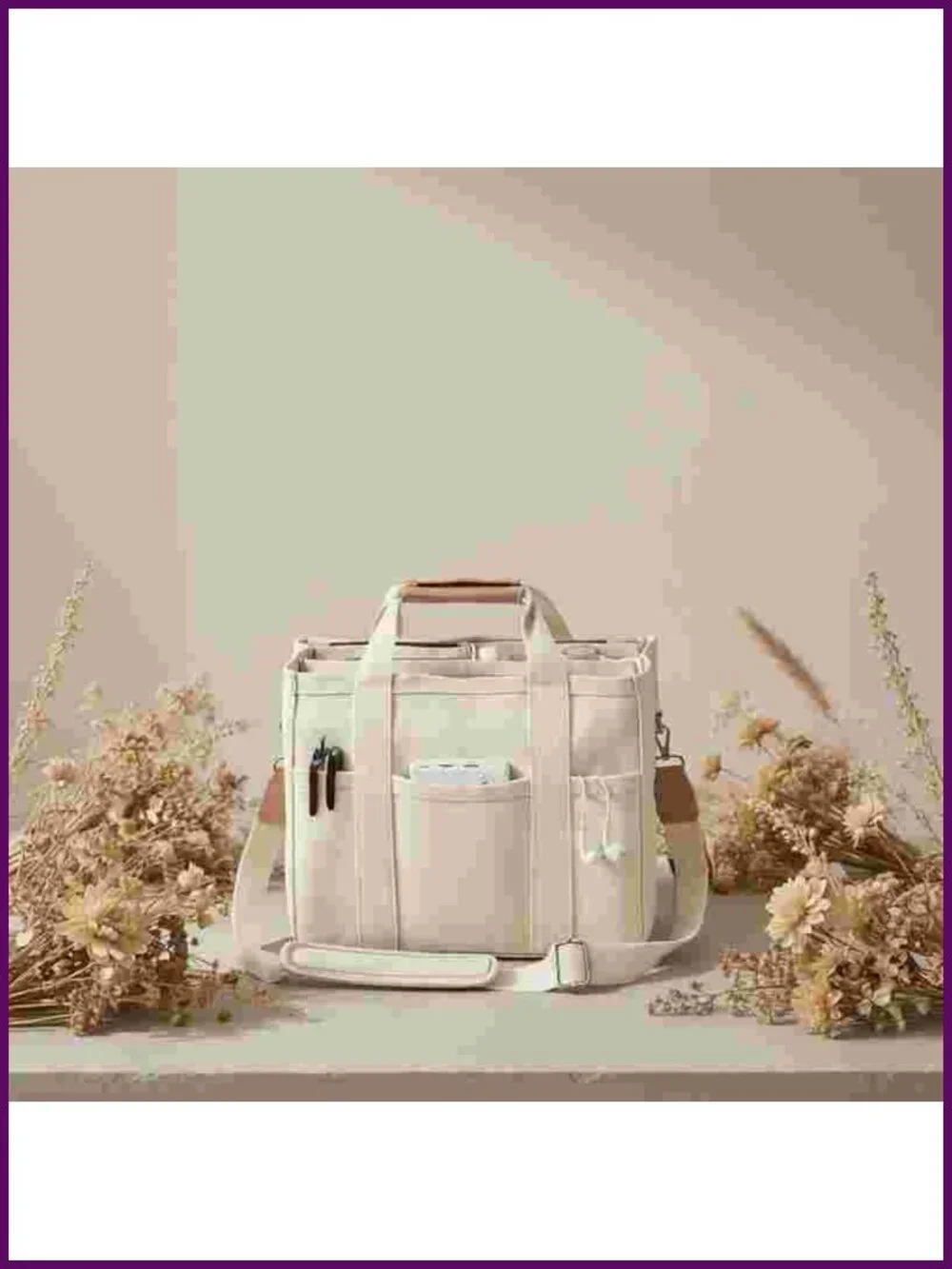 Multi Pocket Shoulder Bag Tote with Compartments - Picture 5 of 8